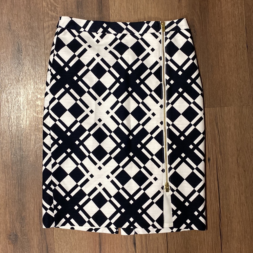 Talbots Navy & White Printed Zip Front Pencil Skirt